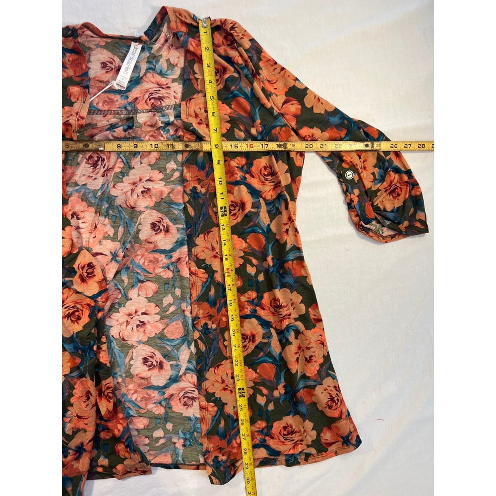Dear Scarlett Olive Floral Open Front Cardigan Roll Tab Sleeve LIZCARDI-D003 S - Picture 4 of 7